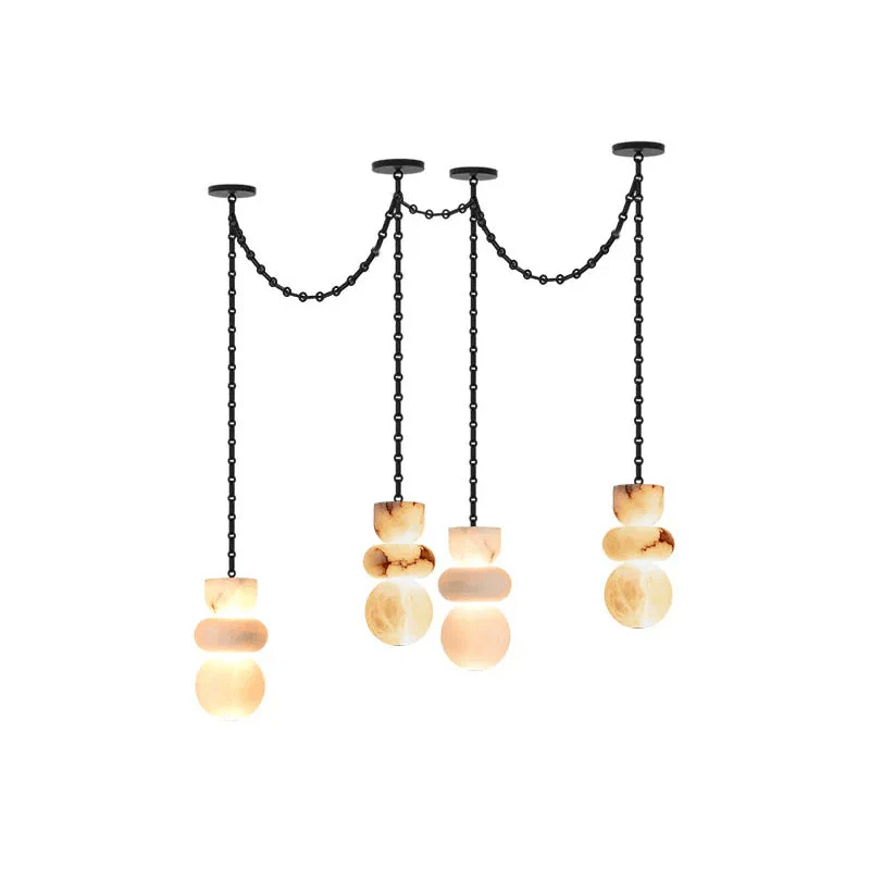 Orba Chain Chandelier with Alabaster Orbs – Modern Cascading Pendant Light