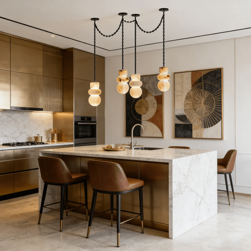 Orba Chain Chandelier with Alabaster Orbs – Modern Cascading Pendant Light