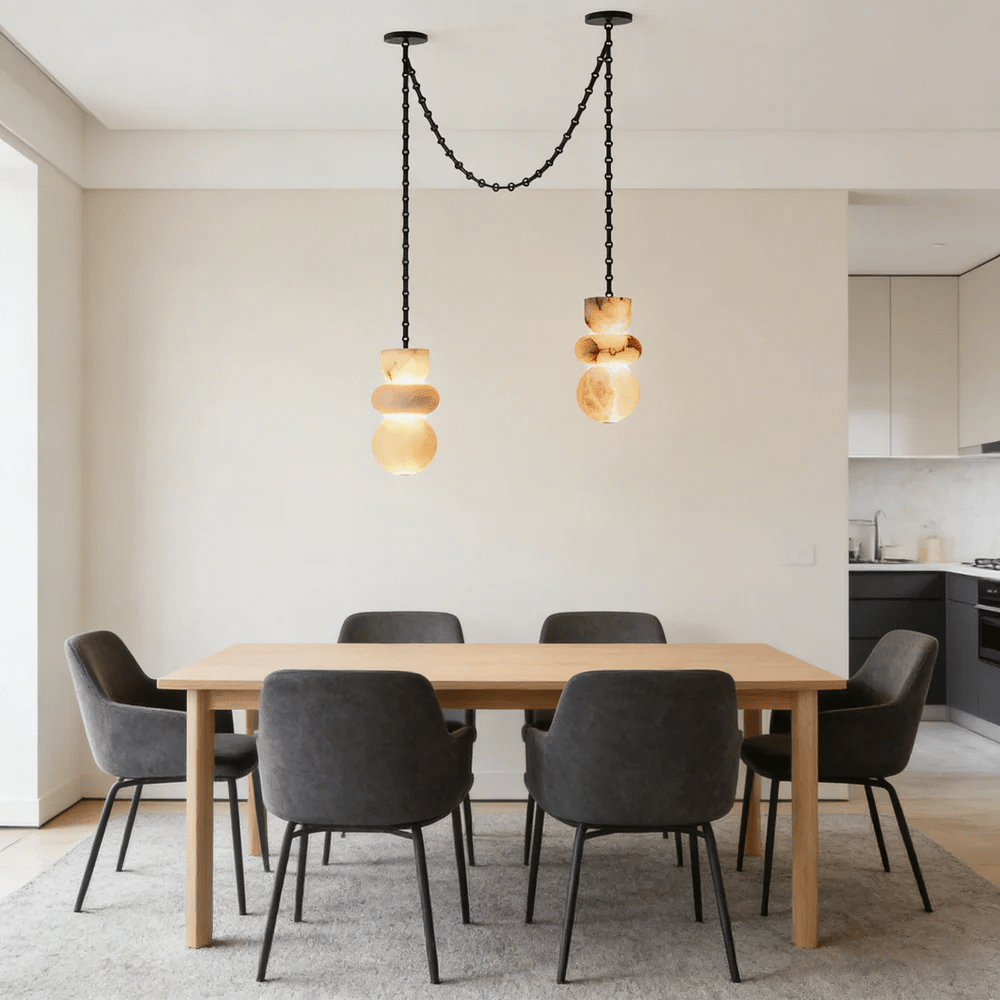 Orba Chain Chandelier with Alabaster Orbs – Modern Cascading Pendant Light