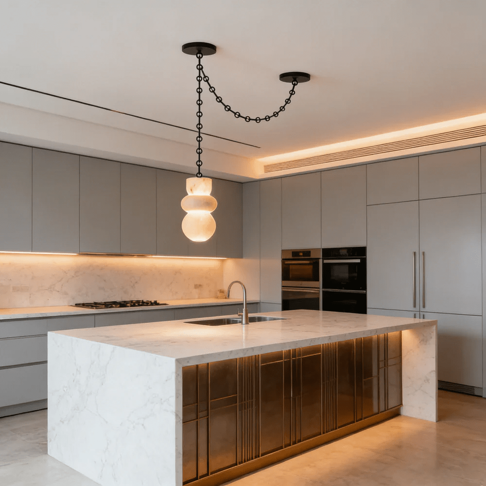 Orba Chain Chandelier with Alabaster Orbs – Modern Cascading Pendant Light