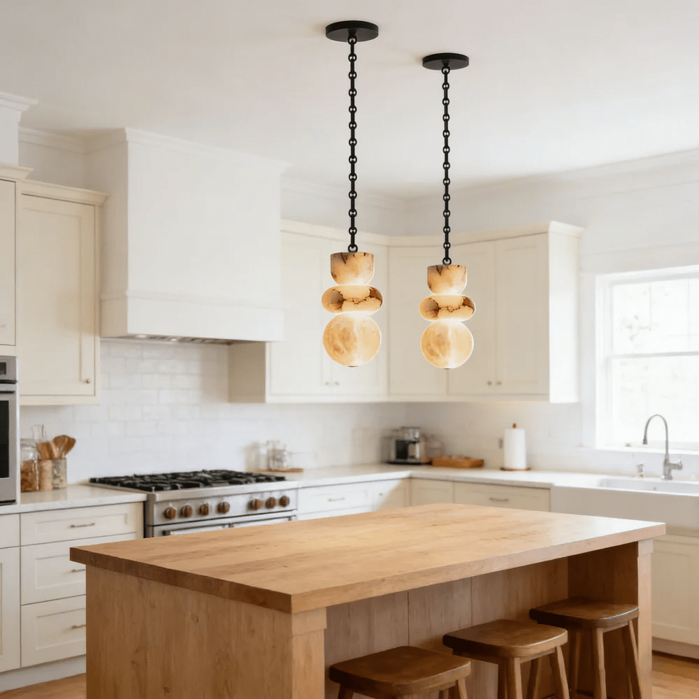 Orba Chain Chandelier with Alabaster Orbs – Modern Cascading Pendant Light
