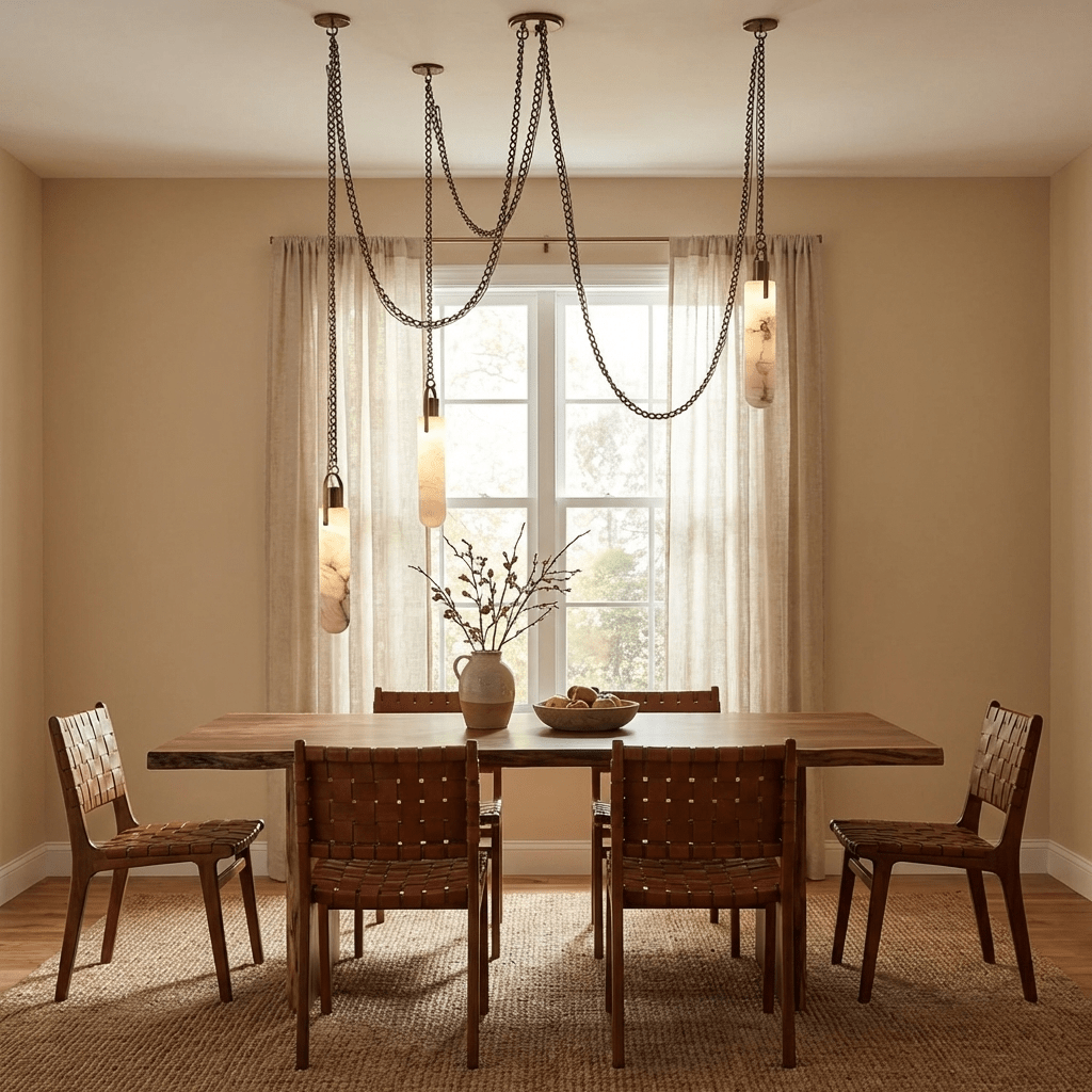 Cascading Alabaster Tube Chandelier in Antique Brass