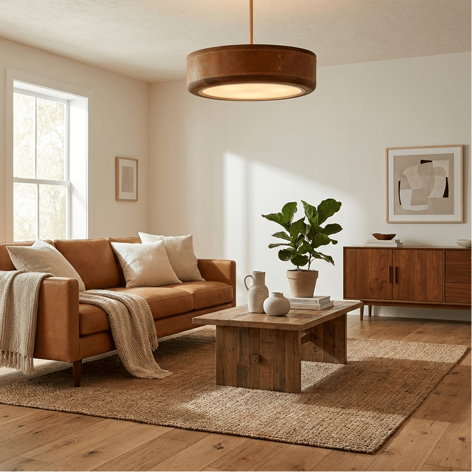 Artisan Leather Ceiling Light with Brass Accents for Modern Interiors