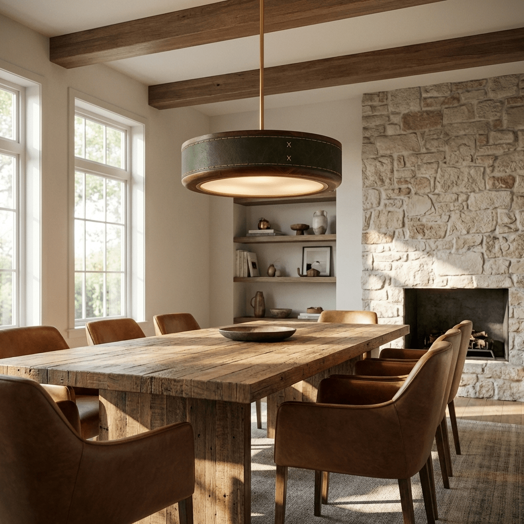 Artisan Leather Ceiling Light with Brass Accents for Modern Interiors