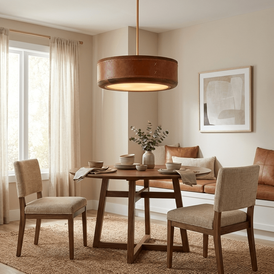 Artisan Leather Ceiling Light with Brass Accents for Modern Interiors