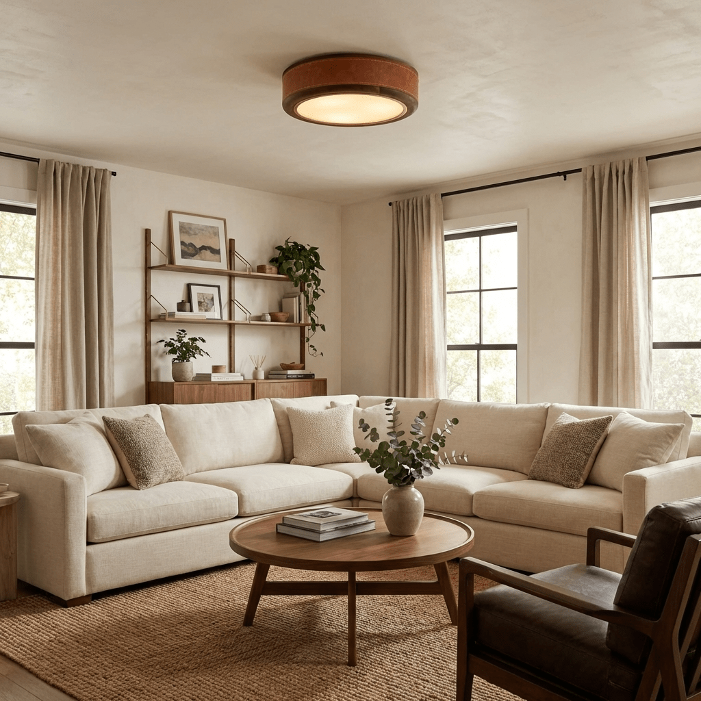Artisan Leather Ceiling Light with Brass Accents for Modern Interiors