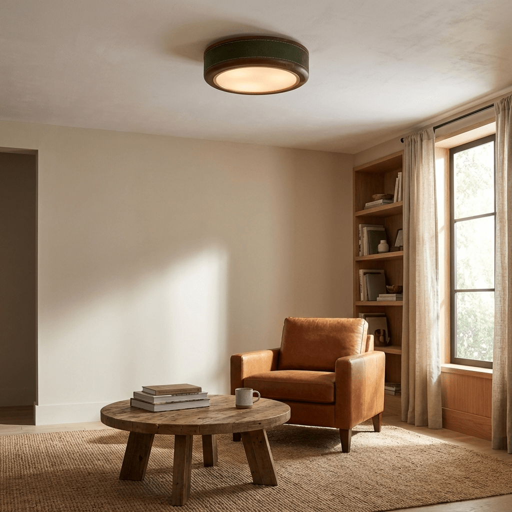 Artisan Leather Ceiling Light with Brass Accents for Modern Interiors
