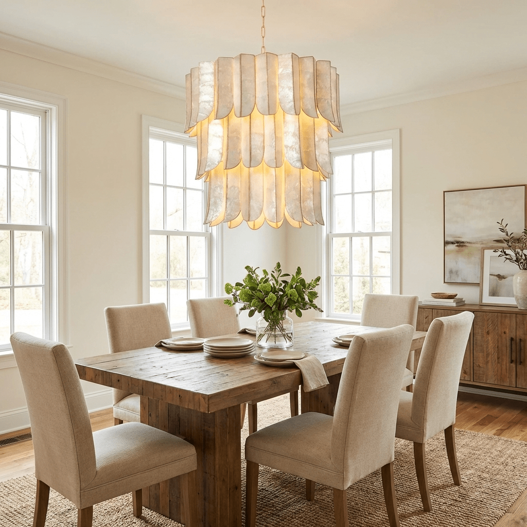Cascara Shell Chandelier – Natural Layered Pendant Light for Dining & Living Rooms