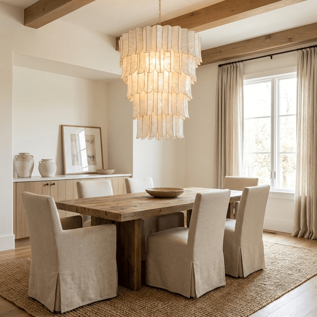 Cascara Shell Chandelier – Natural Layered Pendant Light for Dining & Living Rooms