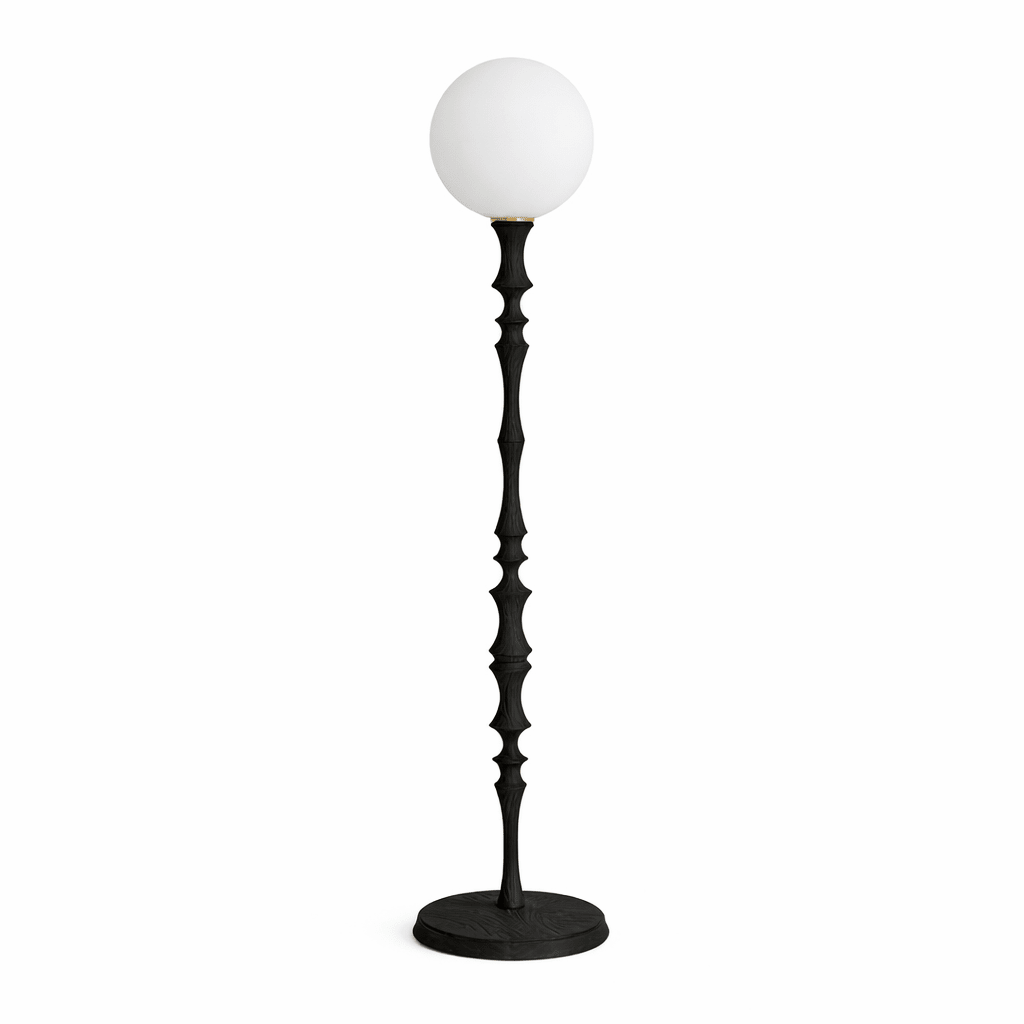Elowen Sculpted Wood Floor Lamp with Fabric Shade for Living Room & Bedroom