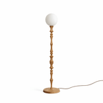 Elowen Sculpted Wood Floor Lamp with Fabric Shade for Living Room & Bedroom
