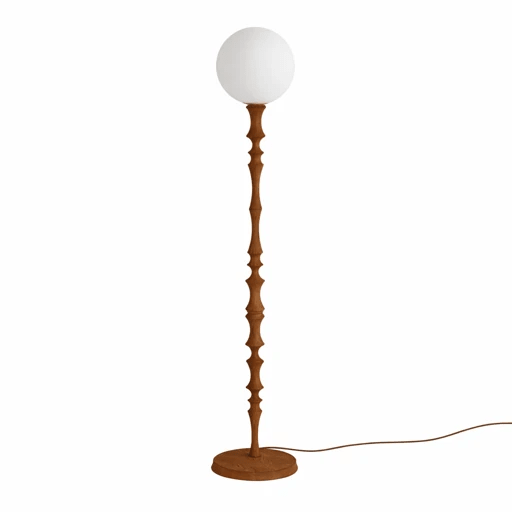 Elowen Sculpted Wood Floor Lamp with Fabric Shade for Living Room & Bedroom