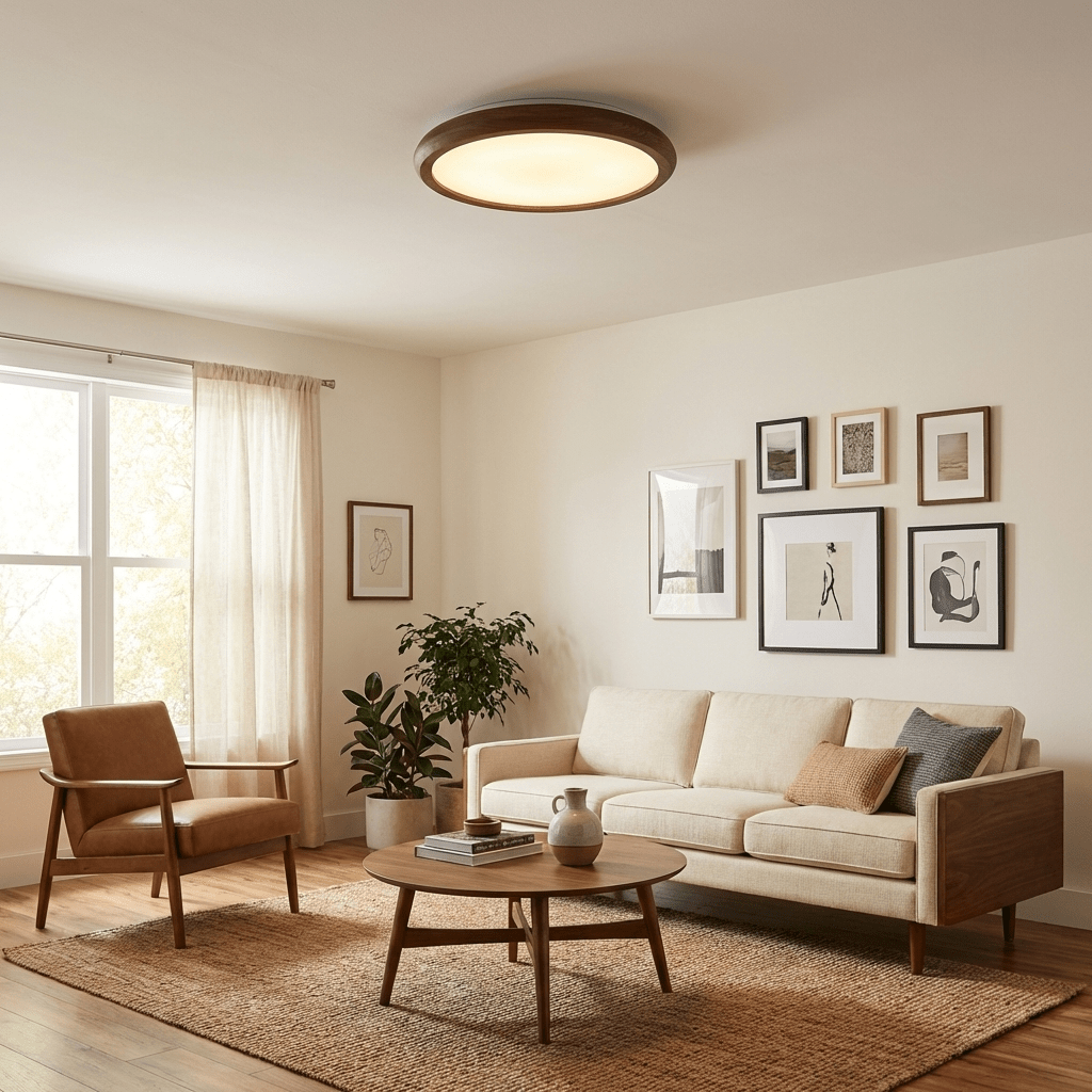 Arboris Wood Ring LED Ceiling Light – Modern Flush Mount for Bedroom & Living Room