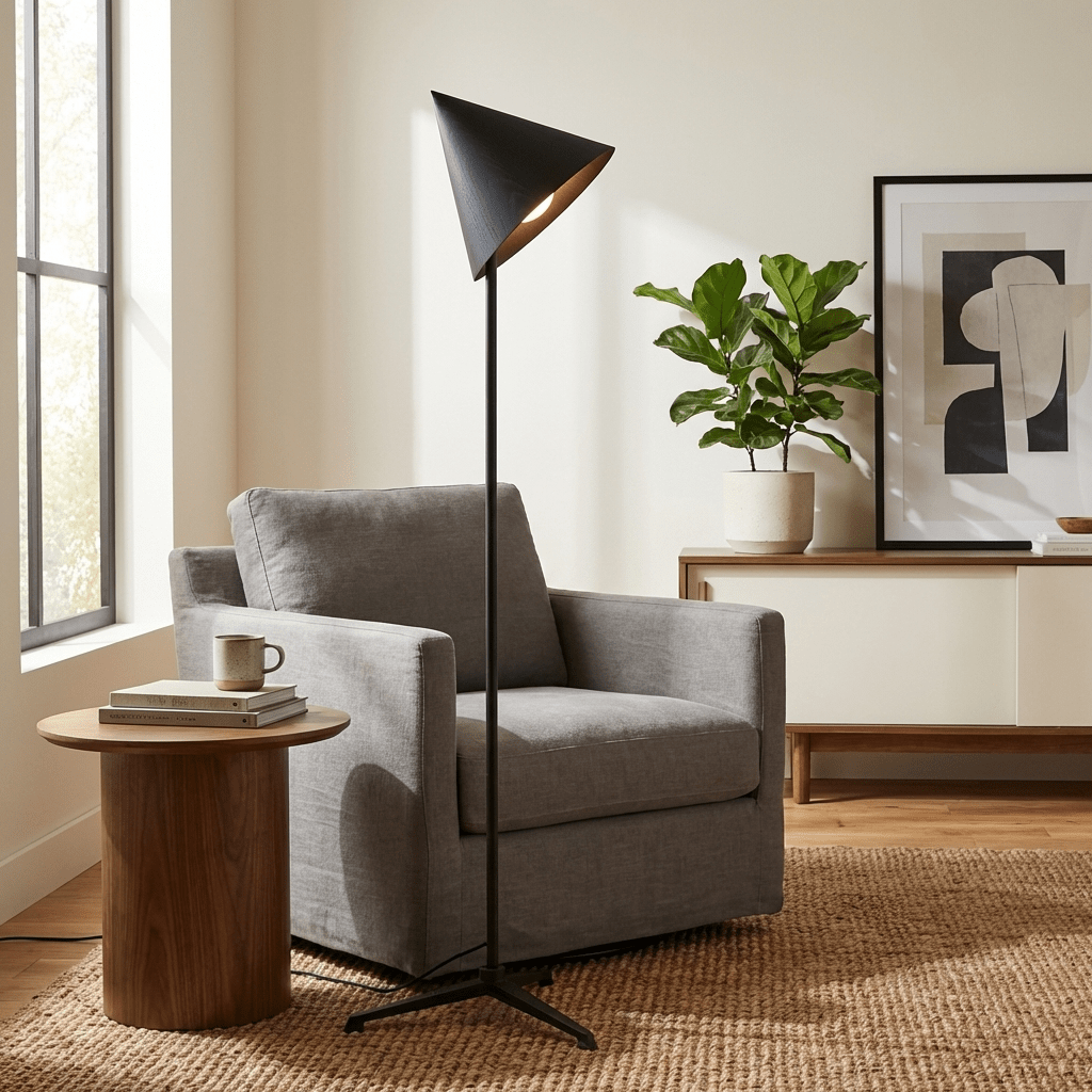Vero Sculptural Wood Floor Lamp with Tripod Base
