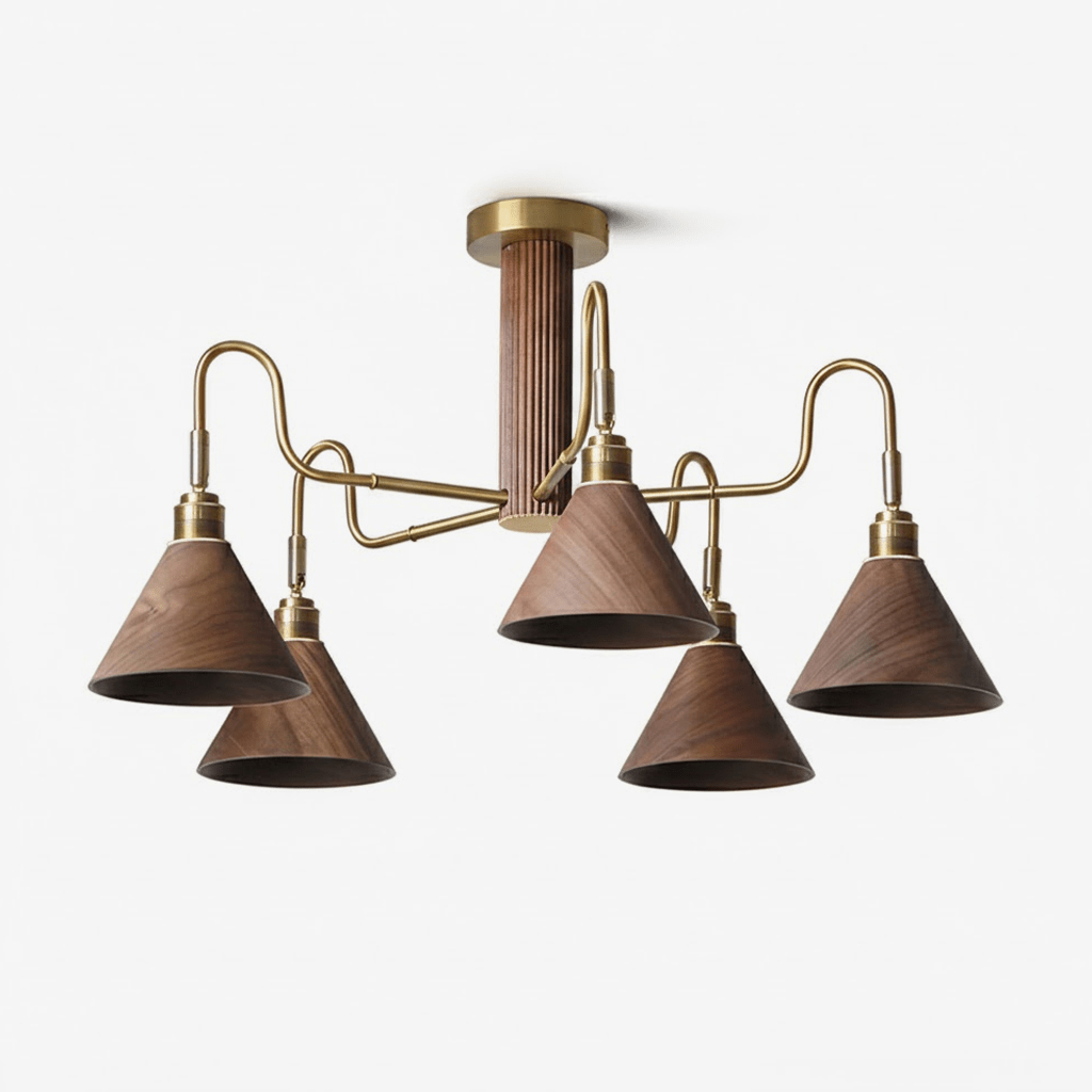 Bravik Wood Chandelier – Modern Brass & Wood Pendant Light