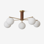 Solvyn Globe Chandelier – Modern Brass & Wood Five-Light Pendant