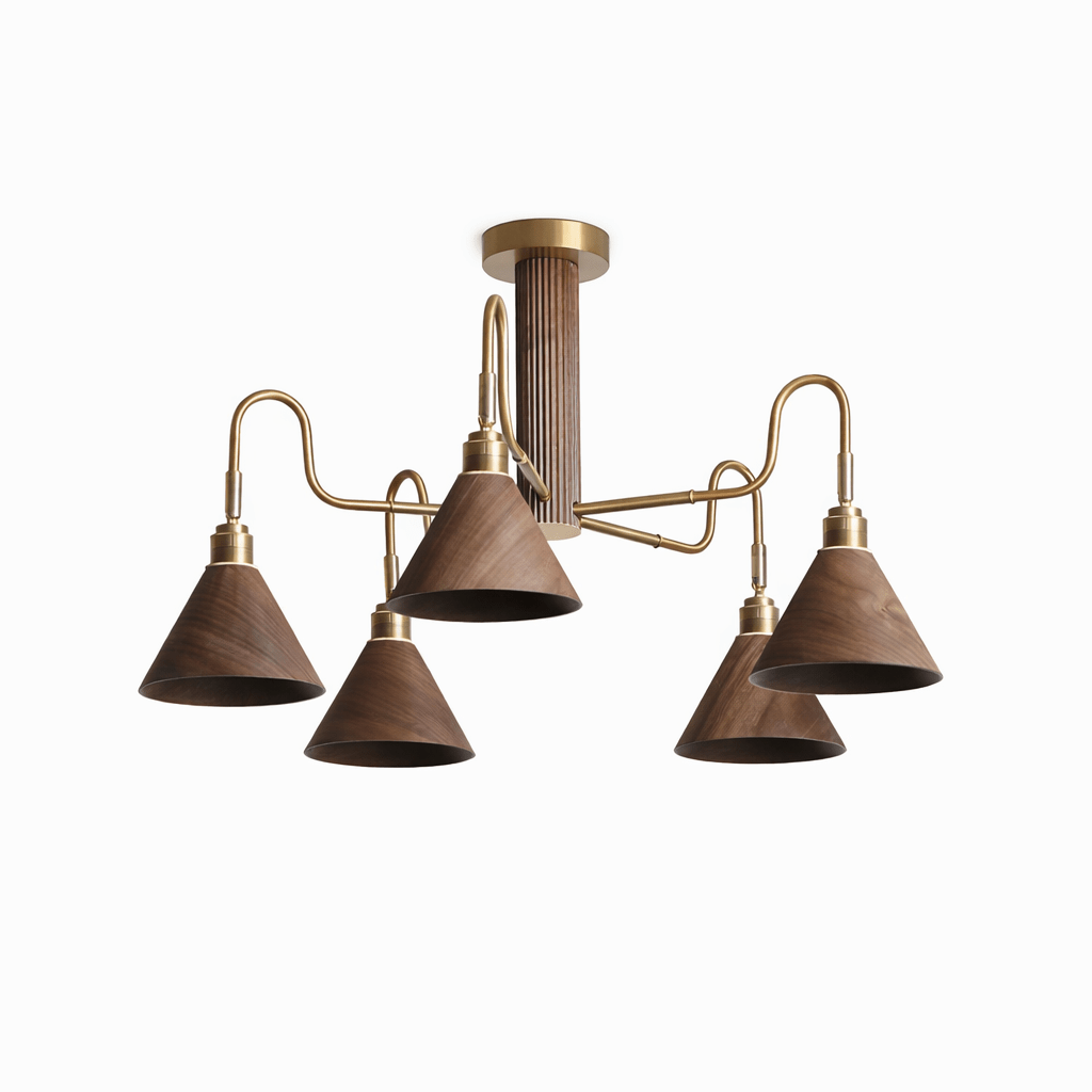 Bravik Wood Chandelier – Modern Brass & Wood Pendant Light