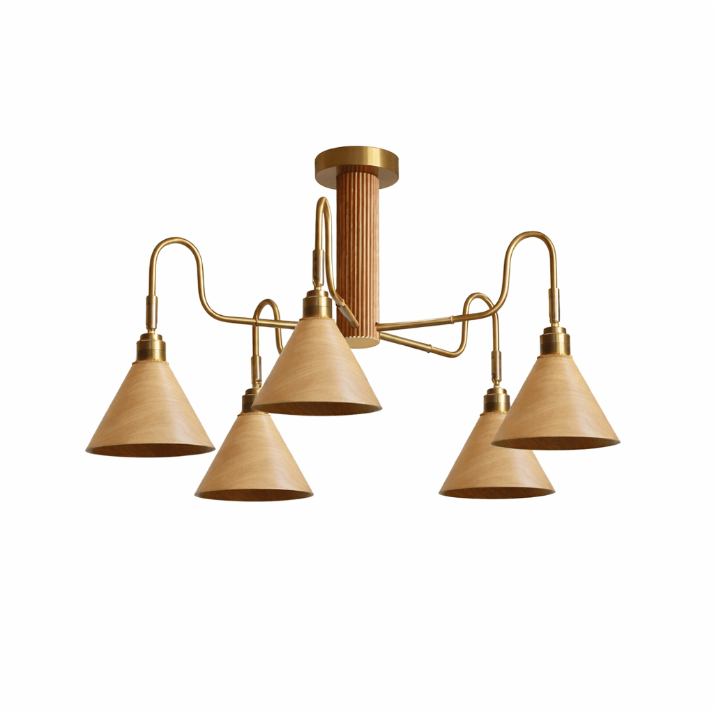 Bravik Wood Chandelier – Modern Brass & Wood Pendant Light
