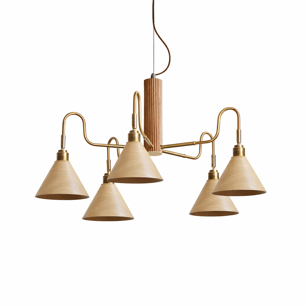 Bravik Wood Chandelier – Modern Brass & Wood Pendant Light