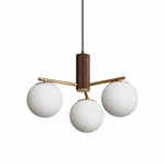 Solvyn Globe Chandelier – Modern Brass & Wood Five-Light Pendant