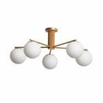Solvyn Globe Chandelier – Modern Brass & Wood Five-Light Pendant