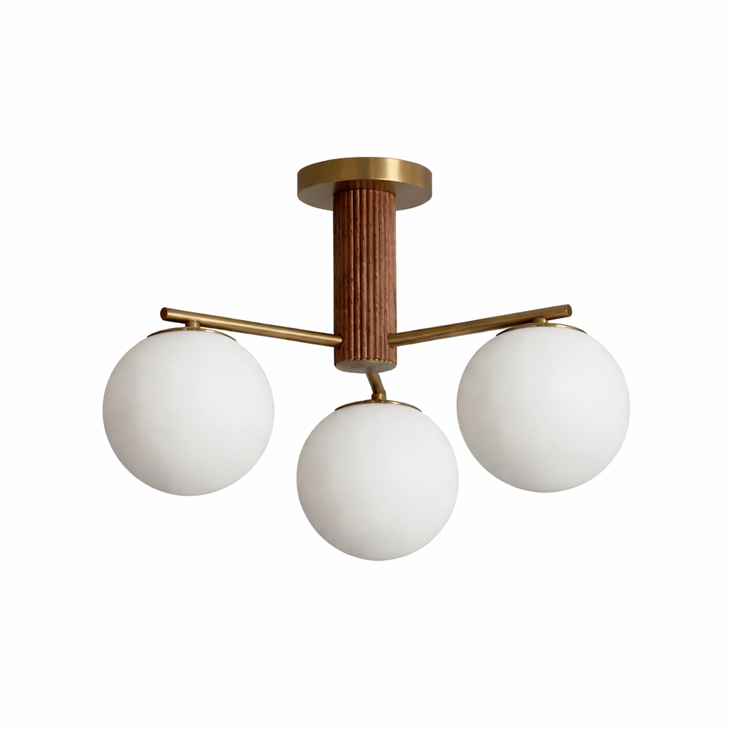 Solvyn Globe Chandelier – Modern Brass & Wood Five-Light Pendant
