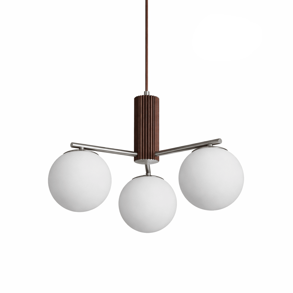 Solvyn Globe Chandelier – Modern Brass & Wood Five-Light Pendant