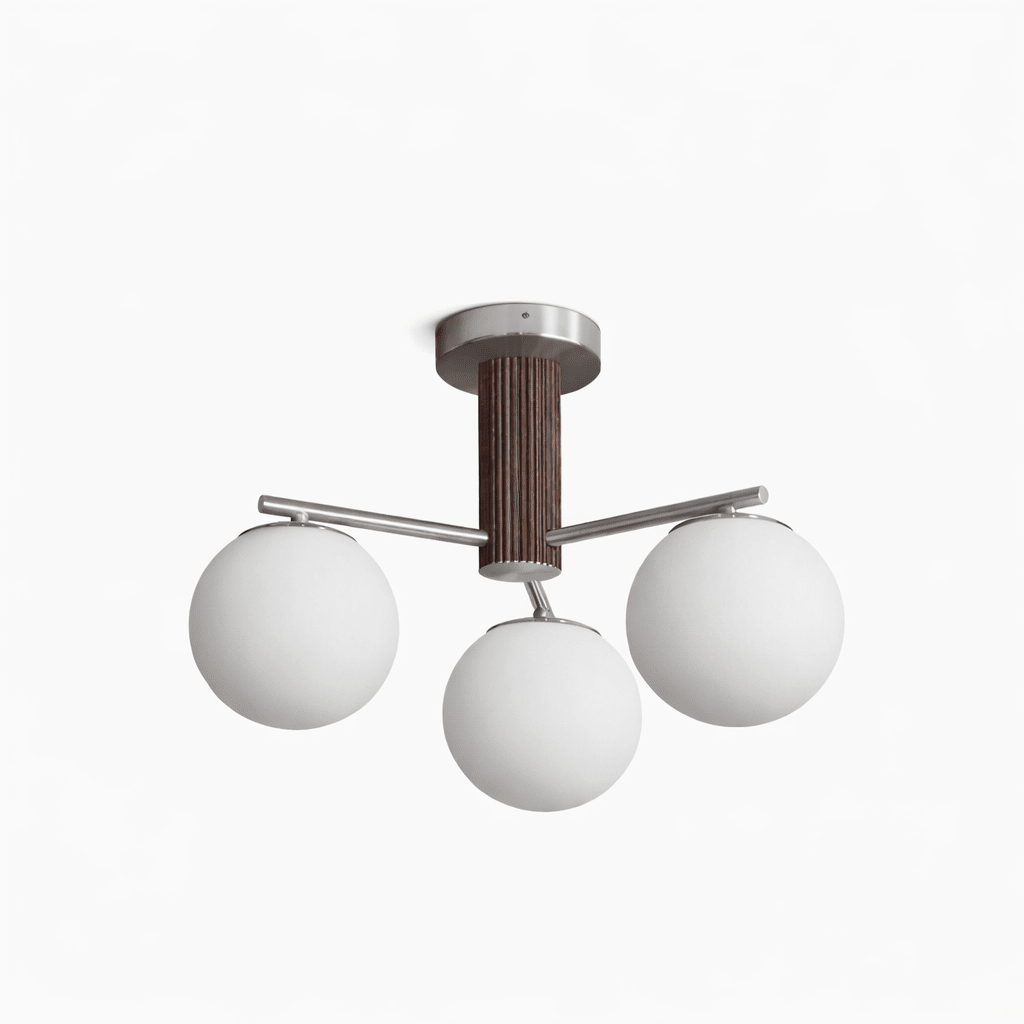 Solvyn Globe Chandelier – Modern Brass & Wood Five-Light Pendant