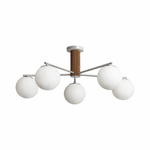 Solvyn Globe Chandelier – Modern Brass & Wood Five-Light Pendant