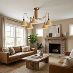 Bravik Wood Chandelier – Modern Brass & Wood Pendant Light