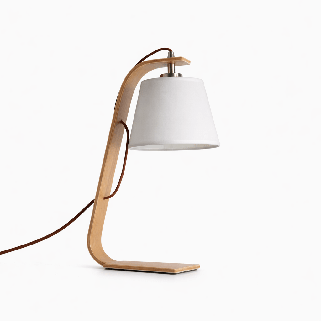Lurien Sculptural Wood Table Lamp with Fabric Shade for Modern Interiors