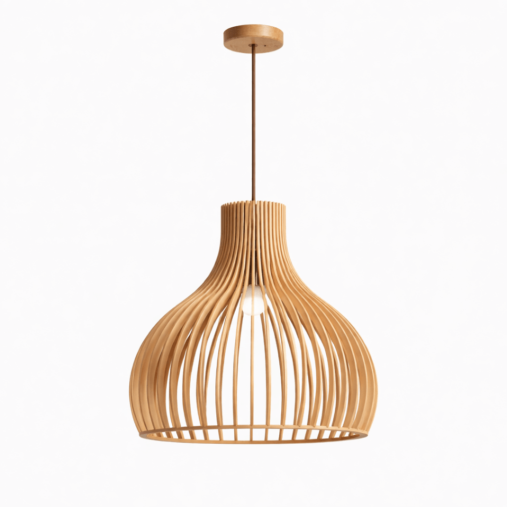 Arova Wood Pendant Light – Handcrafted Natural Wood Slat Lamp for Dining & Living Spaces