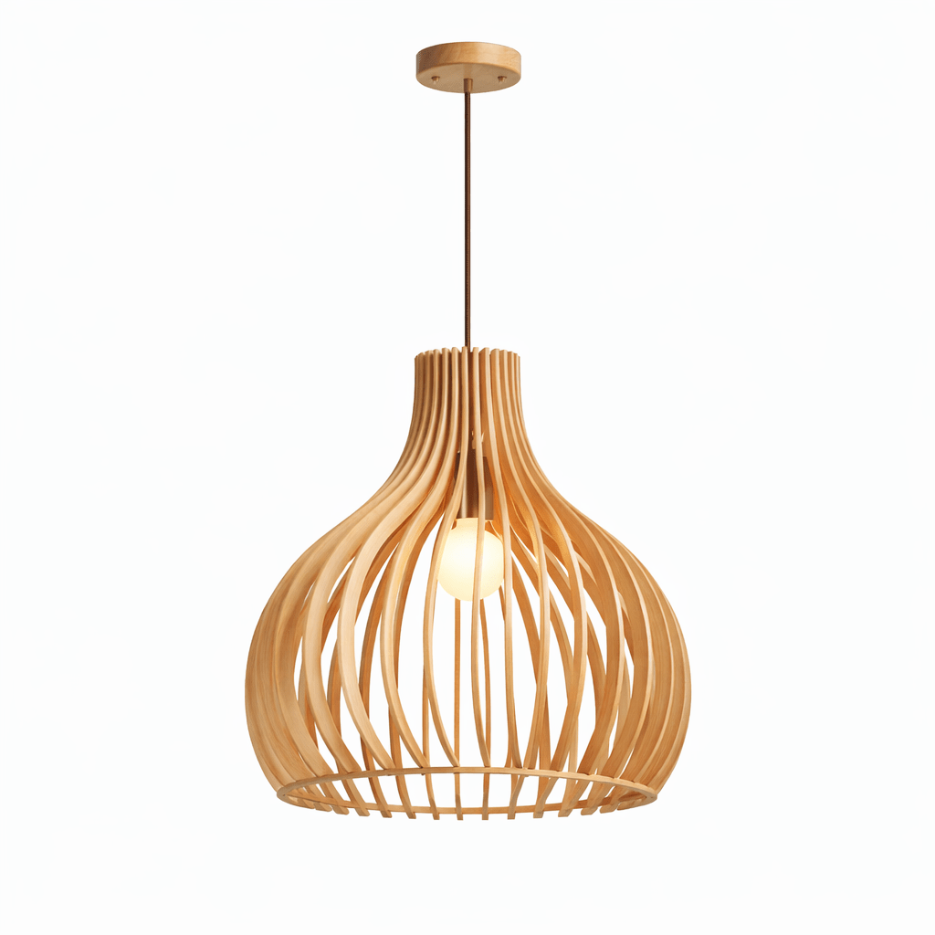 Arova Wood Pendant Light – Handcrafted Natural Wood Slat Lamp for Dining & Living Spaces
