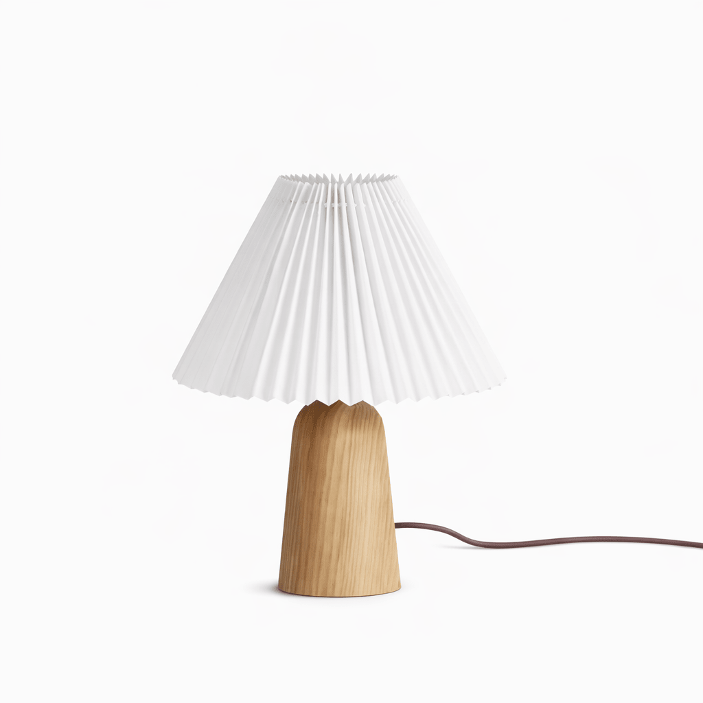 Pleara Sculpted Wood Table Lamp with Pleated Fabric Shade