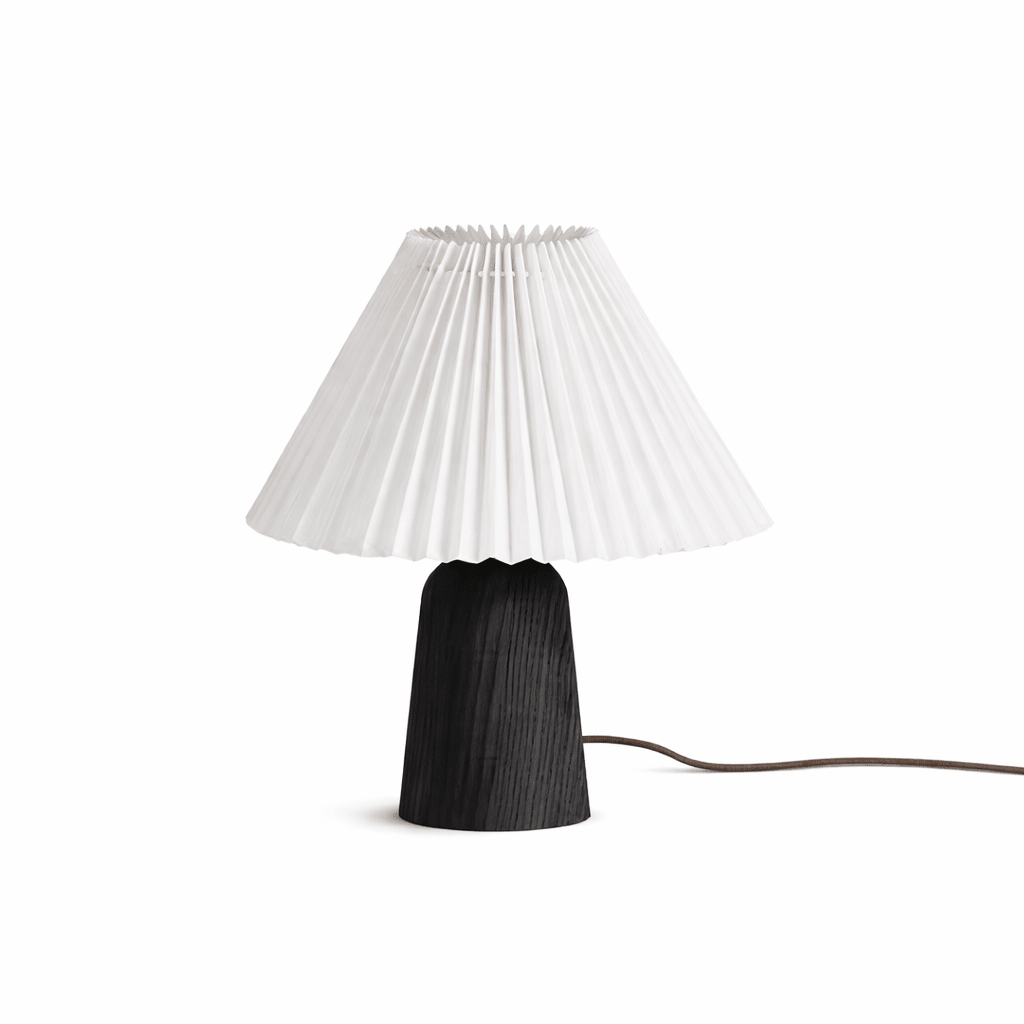 Pleara Sculpted Wood Table Lamp with Pleated Fabric Shade
