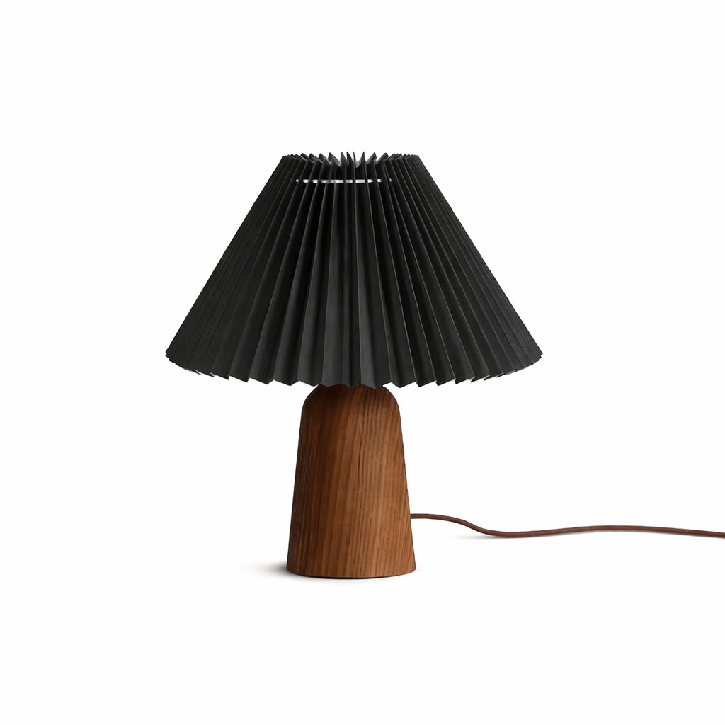 Pleara Sculpted Wood Table Lamp with Pleated Fabric Shade
