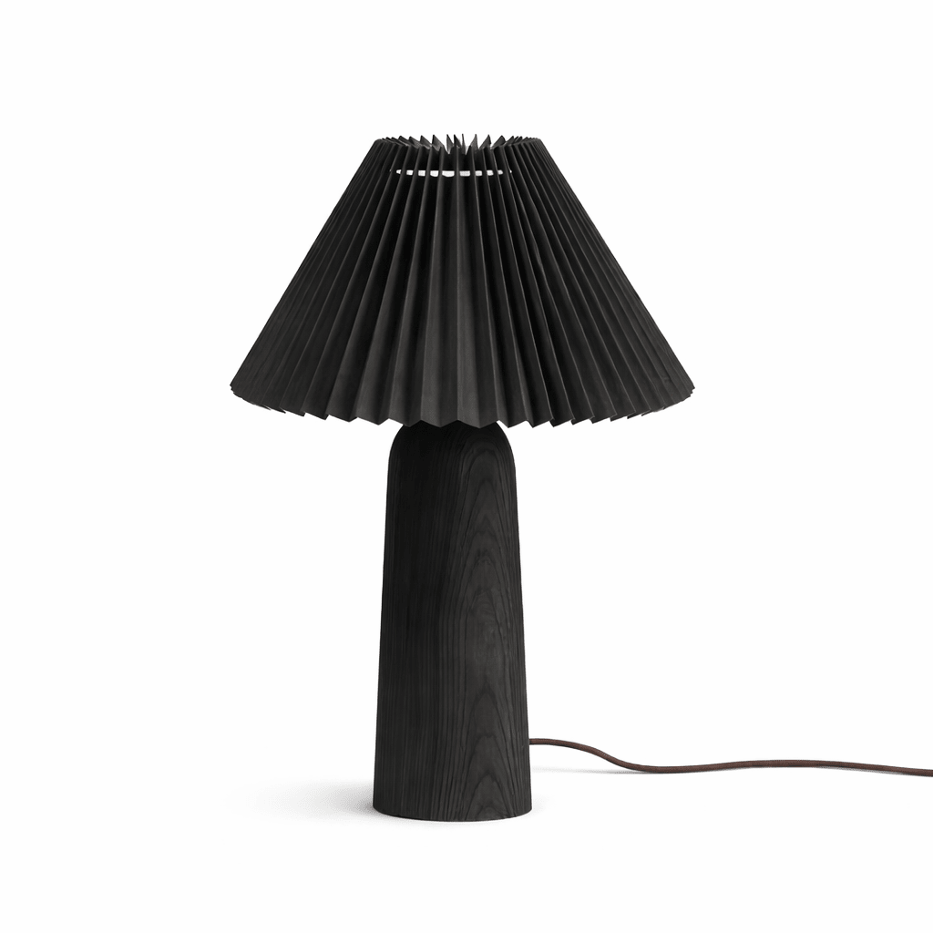 Pleara Sculpted Wood Table Lamp with Pleated Fabric Shade