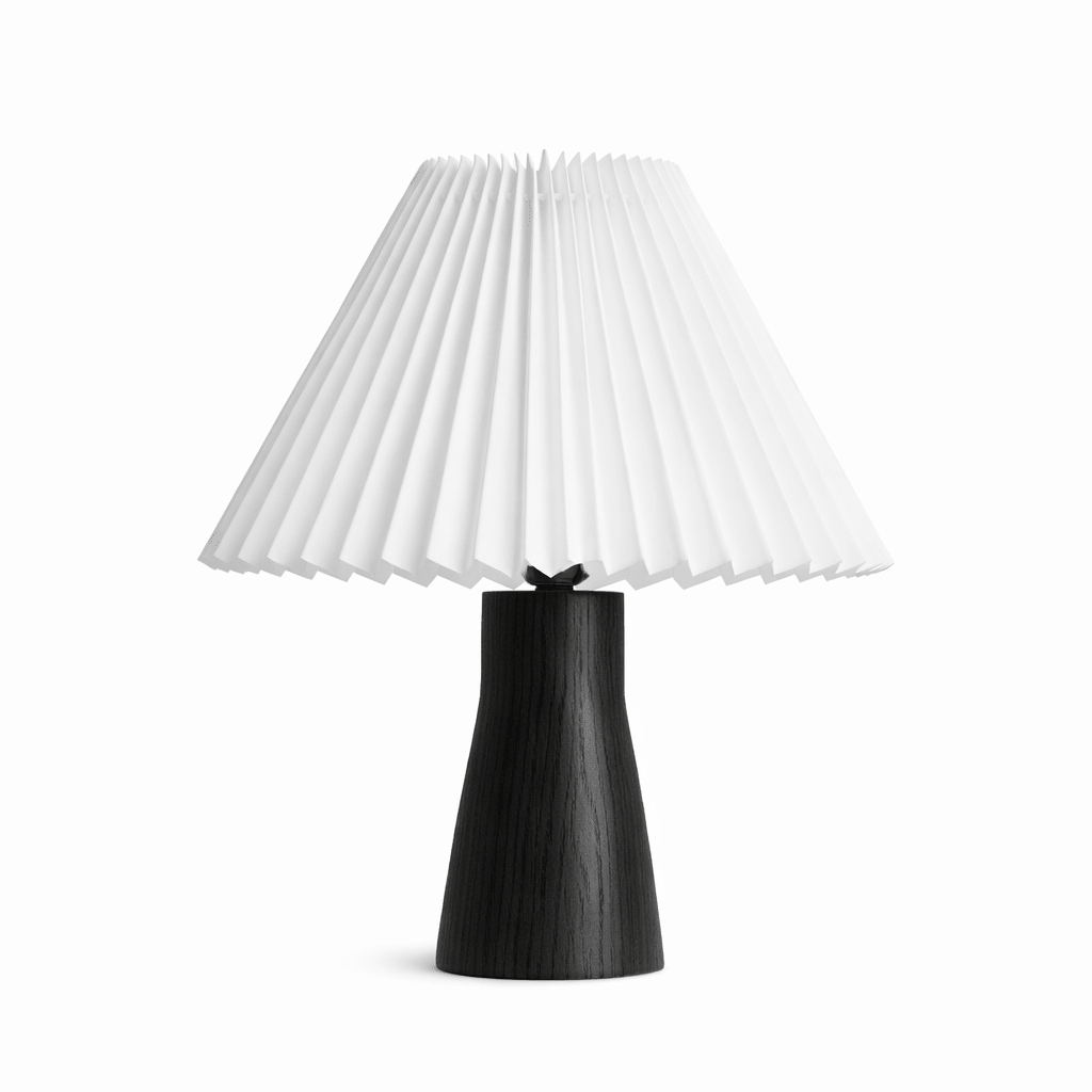Pleara Sculpted Wood Table Lamp with Pleated Fabric Shade