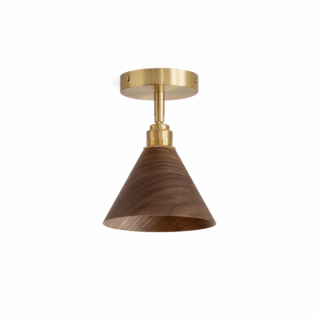 Cone Semi-Flush Ceiling Light in Walnut and Brass