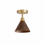 Cone Semi-Flush Ceiling Light in Walnut and Brass