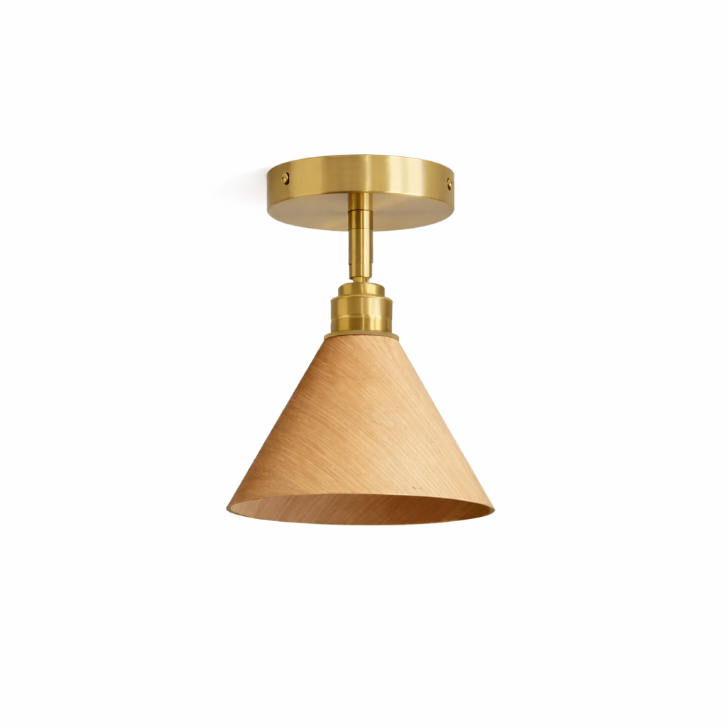 Cone Semi-Flush Ceiling Light in Walnut and Brass