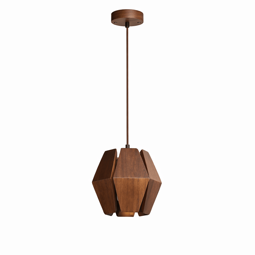 Virex Wood Pendant Light – Faceted Walnut Geometric Lantern
