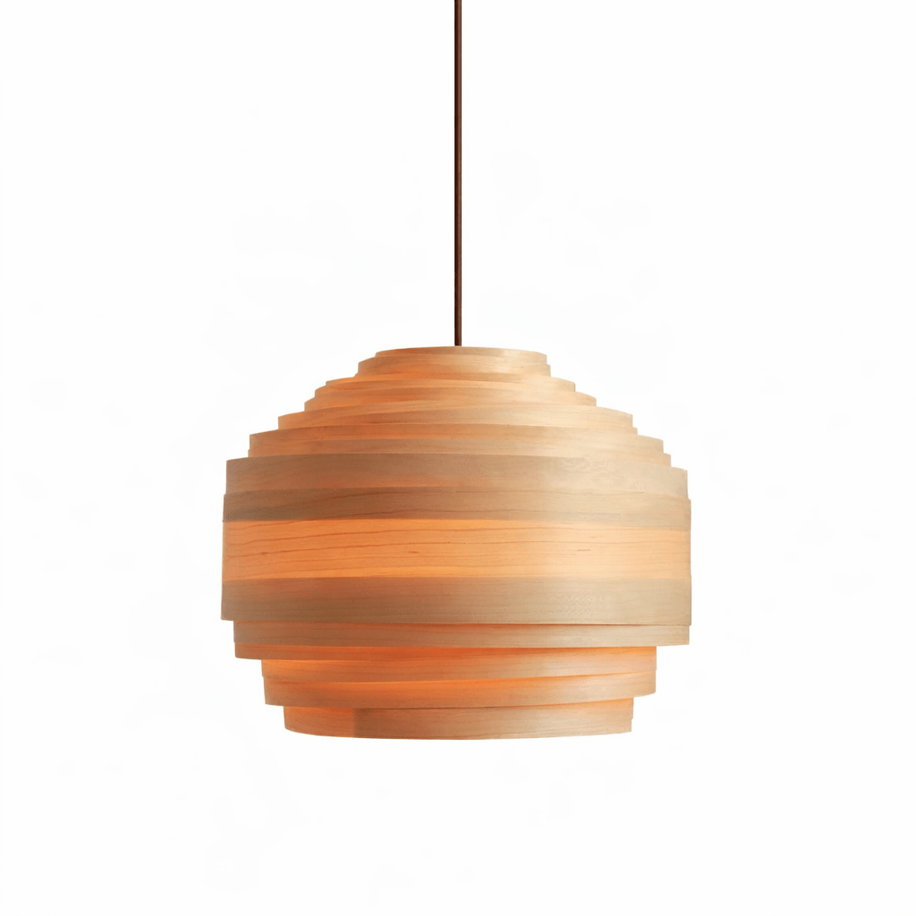 Tressa Wood Pendant Light – Layered Natural Wood Veneer Modern Hanging Lamp