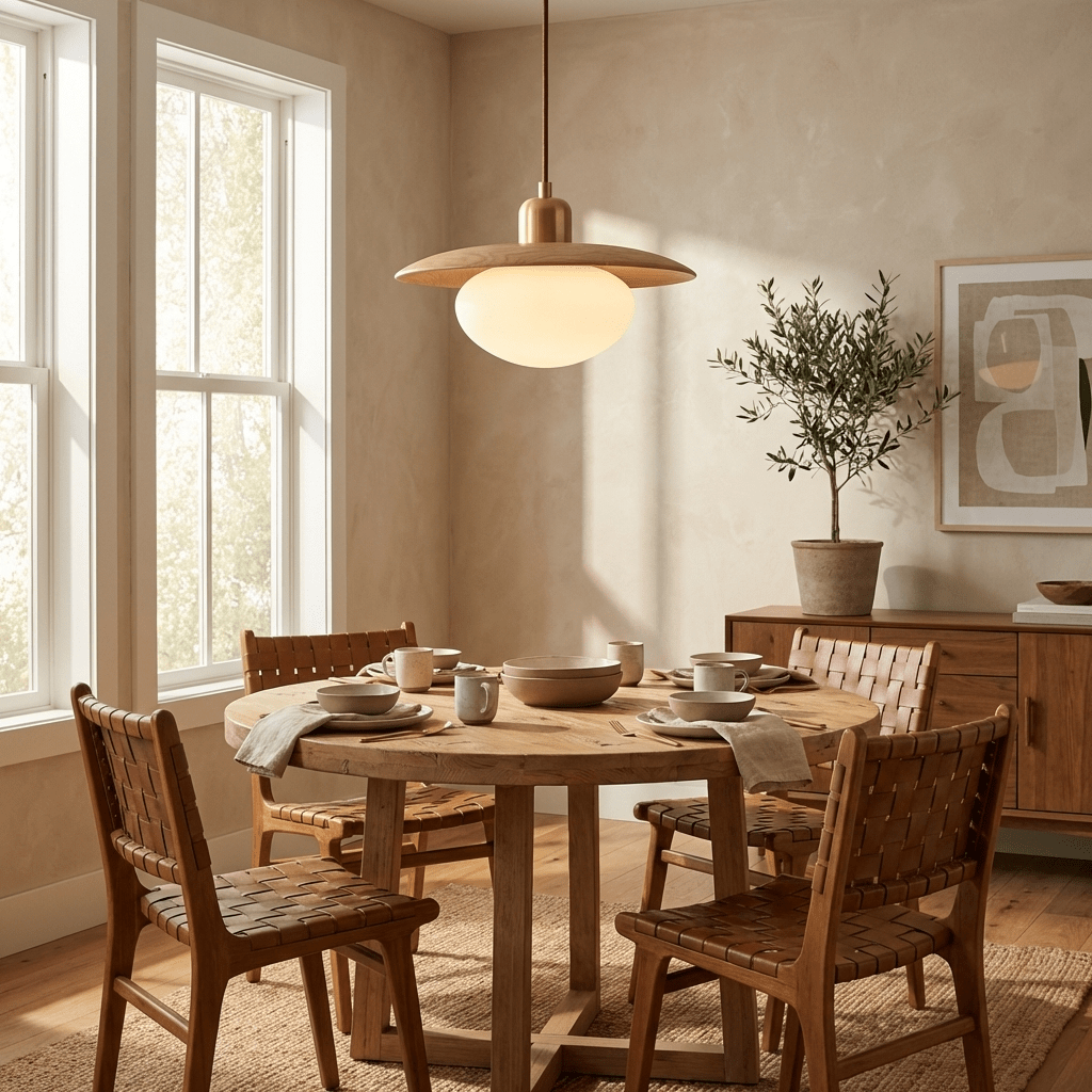 Solmere Wood Pendant Light with Frosted Glass Globe and Brass Canopy