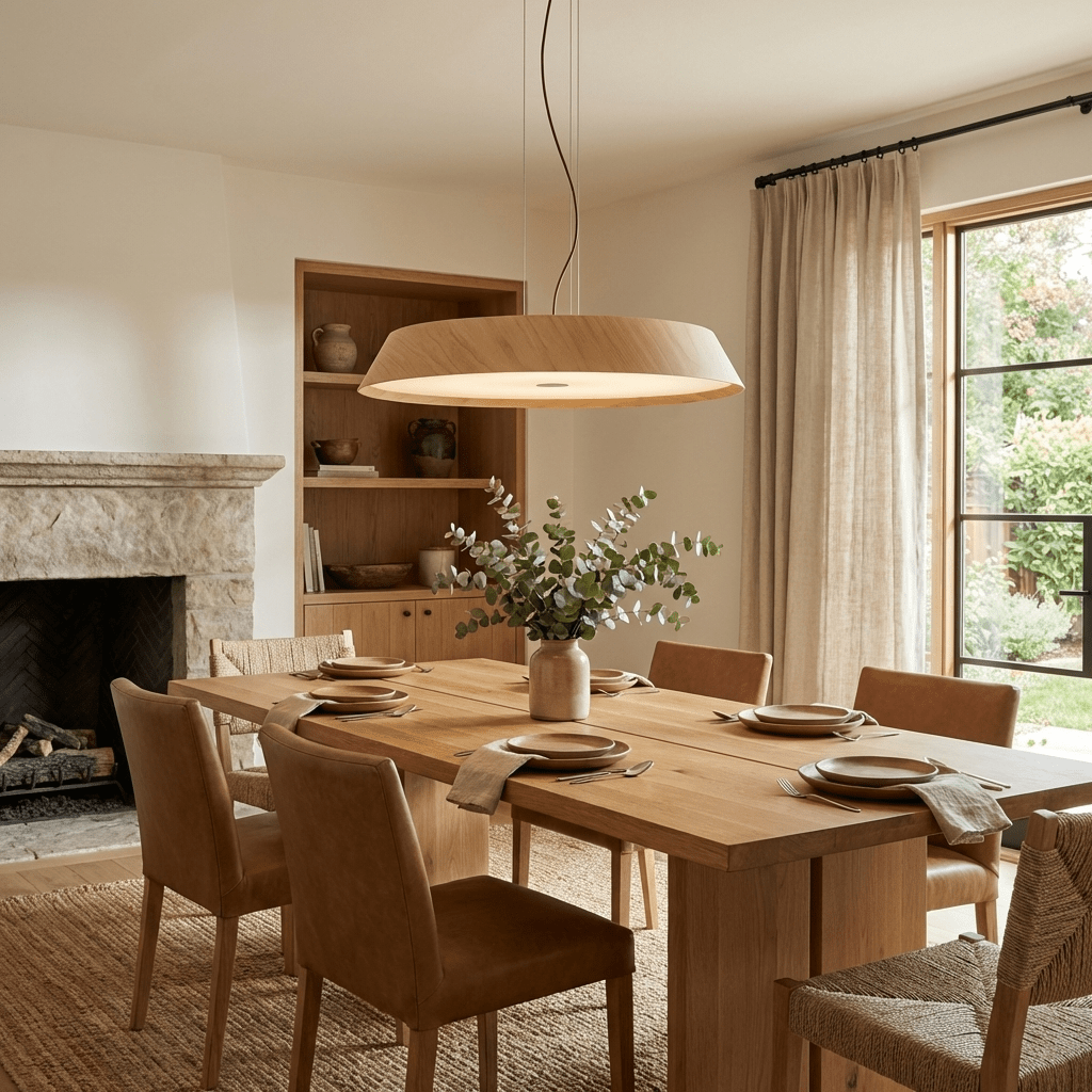 Varen Wood Pendant Light – Modern Scandinavian LED Hanging Lamp for Dining Room and Kitchen Island