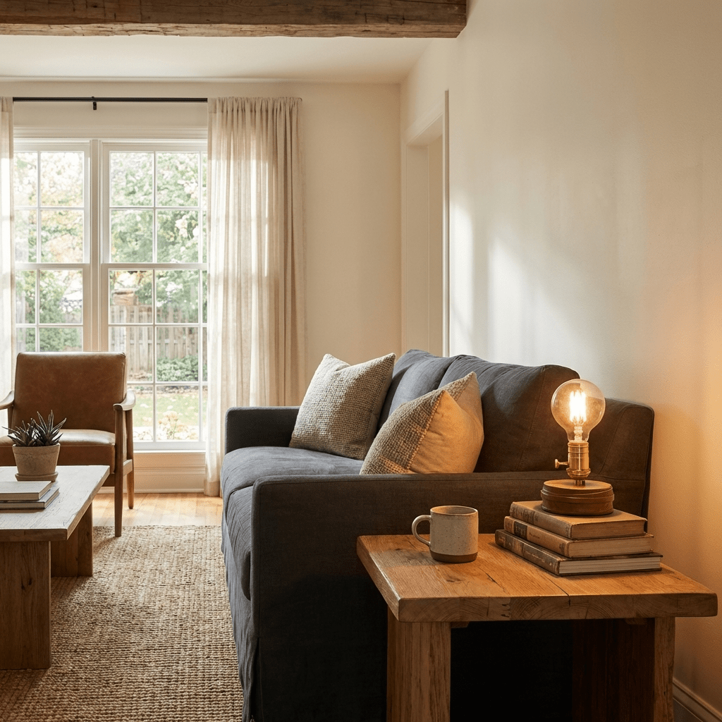 Briston Table Lamp – Natural Wood & Brass Vintage Desk Light