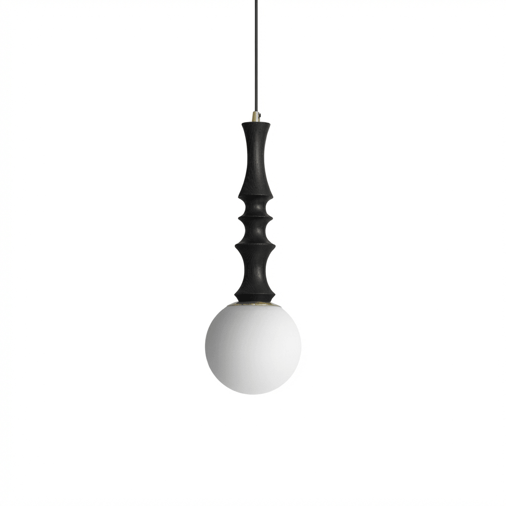 Eryndor Globe Pendant Light – Hand-Carved Wood & Opal Glass