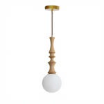 Eryndor Globe Pendant Light – Hand-Carved Wood & Opal Glass