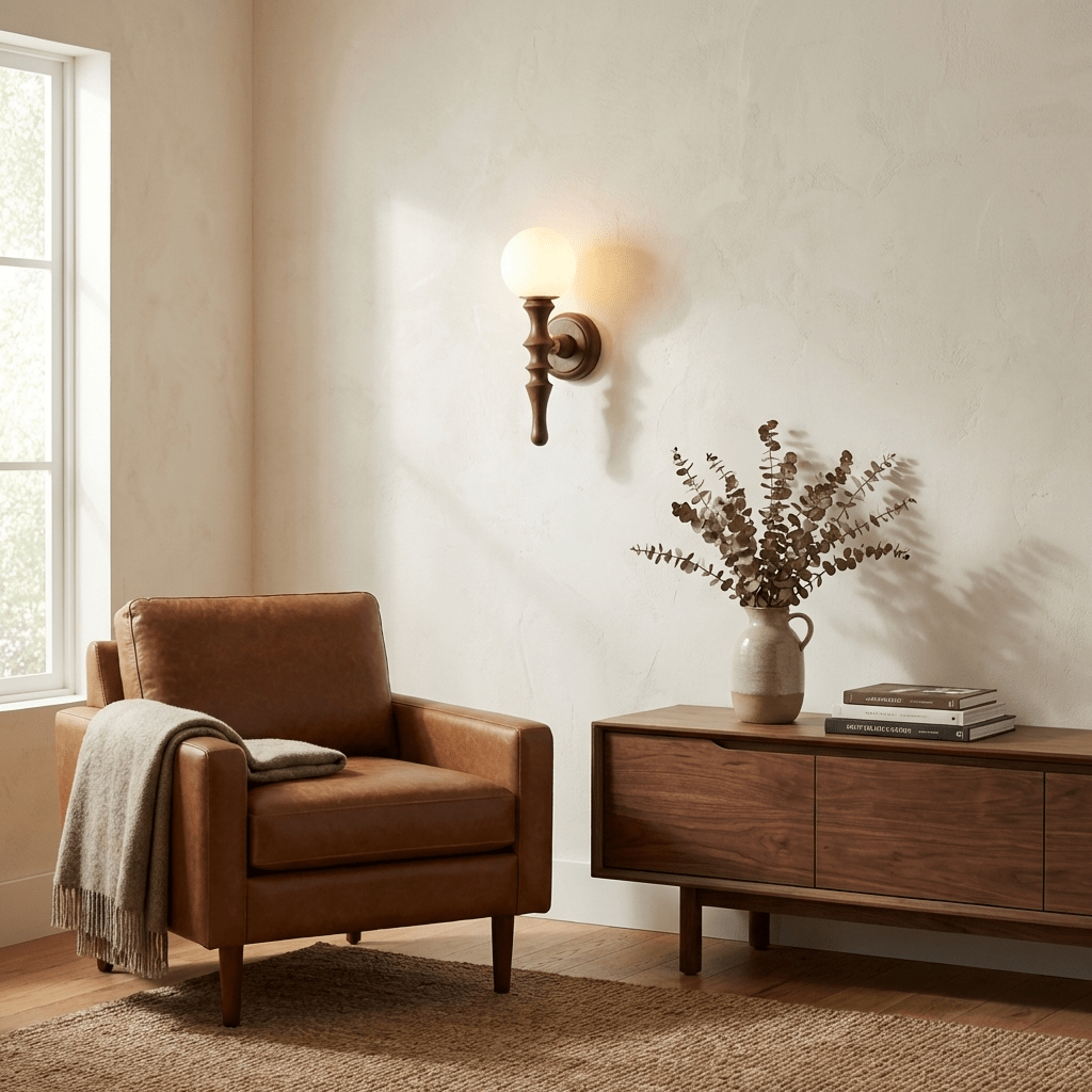 Thalor Wood Globe Wall Sconce – Handcrafted Modern Wall Light