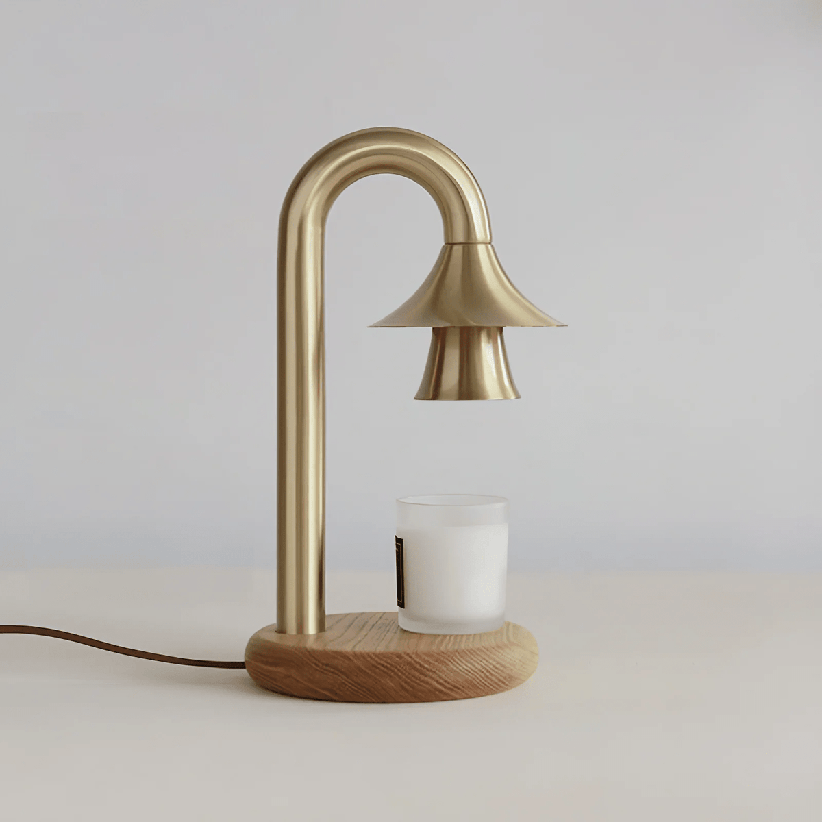 Aurelio Candle Warmer Lamp – Brass & Wood Table Lamp